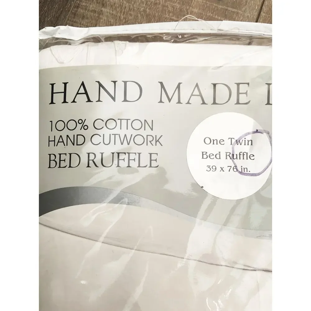 Hand Made Lace 100% Cotton Hand Cutwork Bed Ruffle Twin 39 x 76 in NIP